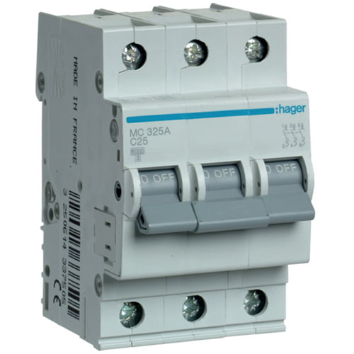 Автоматичний вимикач Hager MC325A 3-полюсний, In=25 А “C”